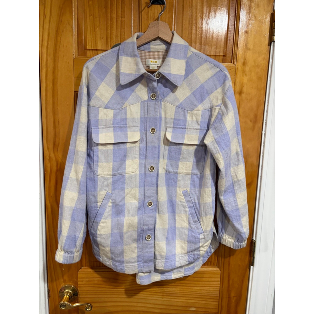 Anthropologie Maeve Lavender Plaid Utility Jacket Shacket Button Front Small